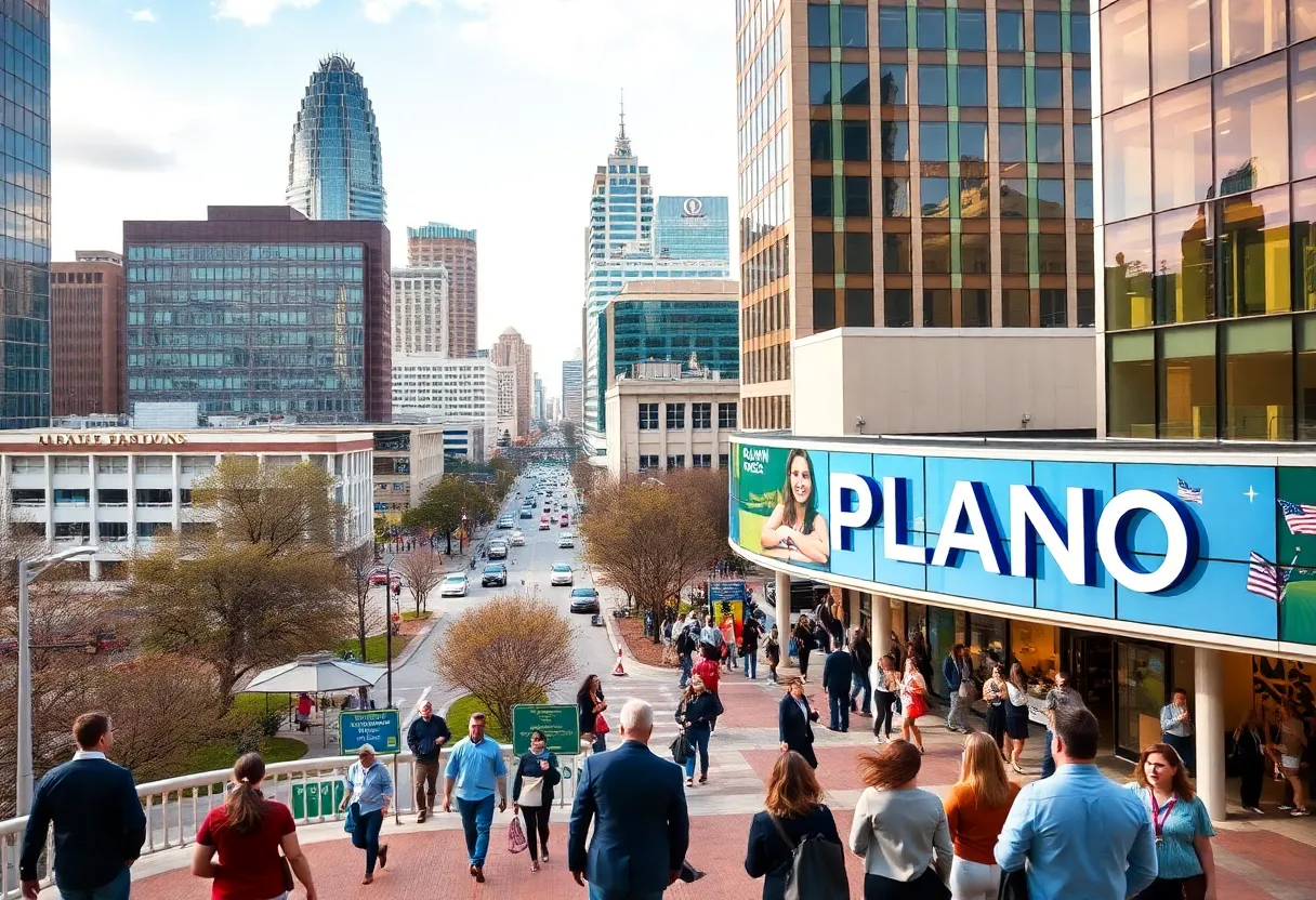 Aerial view of Austin and Plano, Texas showcasing business districts.