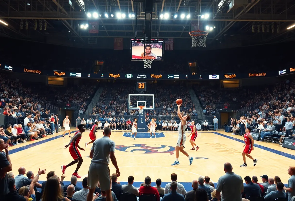 Texas Longhorns basketball players in action during a game against Vanderbilt