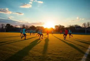 Young football players training on the field for Texas Longhorns recruiting