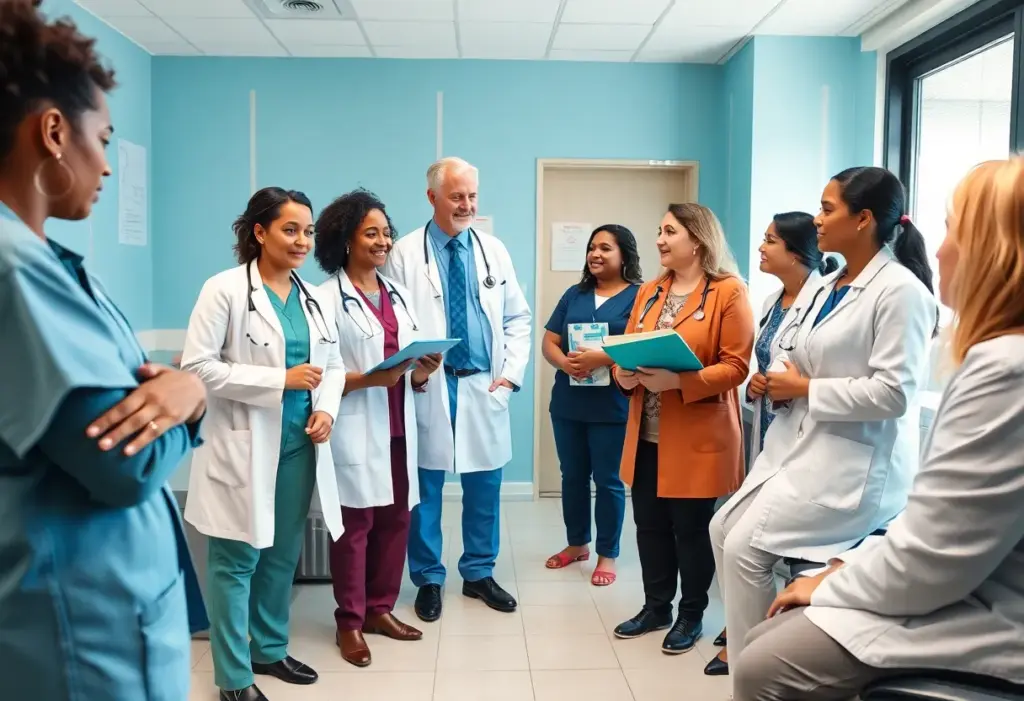 Healthcare professionals discussing patient care