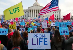Crowd at Texas Rally for Life holding pro-life banners