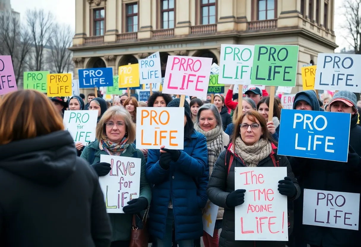 Thousands gathered at the Texas Rally for Life holding pro-life signs outside the Texas State Capitol.