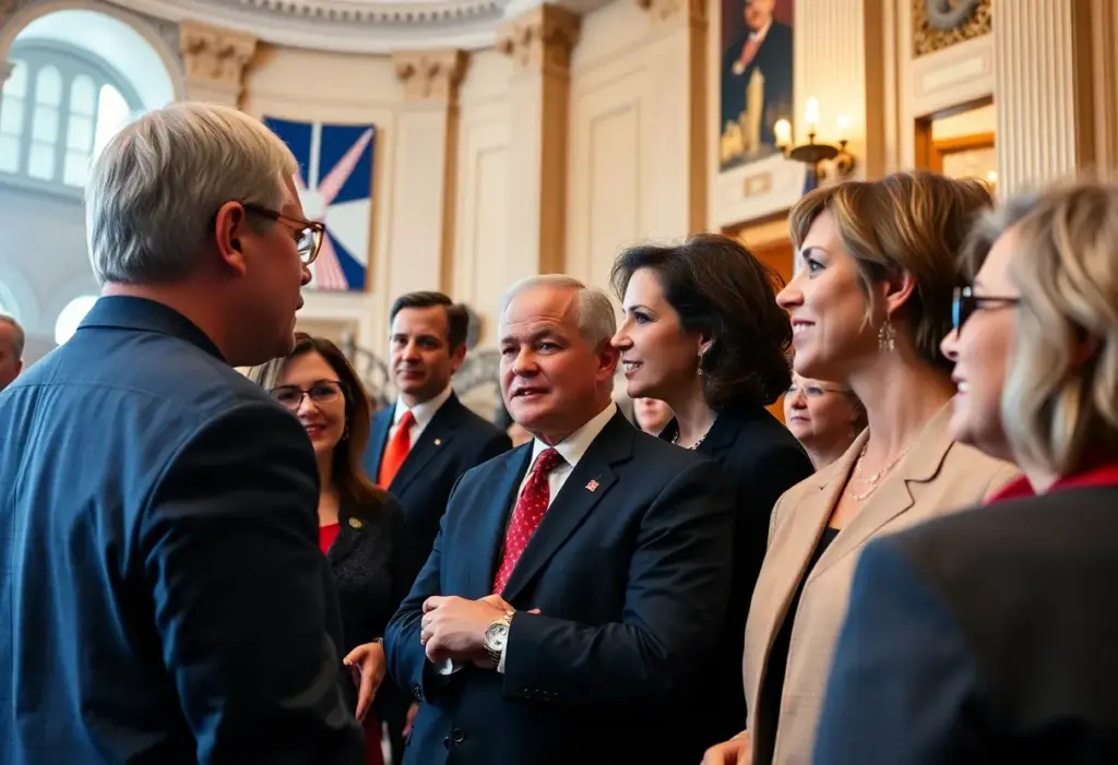 Diverse lawmakers discussing at Texas State Capitol