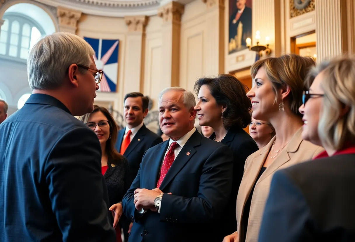 Diverse lawmakers discussing at Texas State Capitol