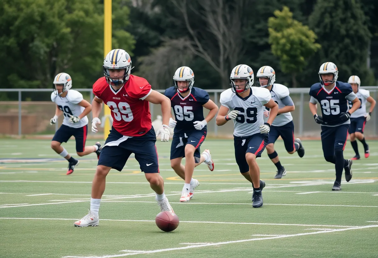 Texas Tech football players practicing on the field