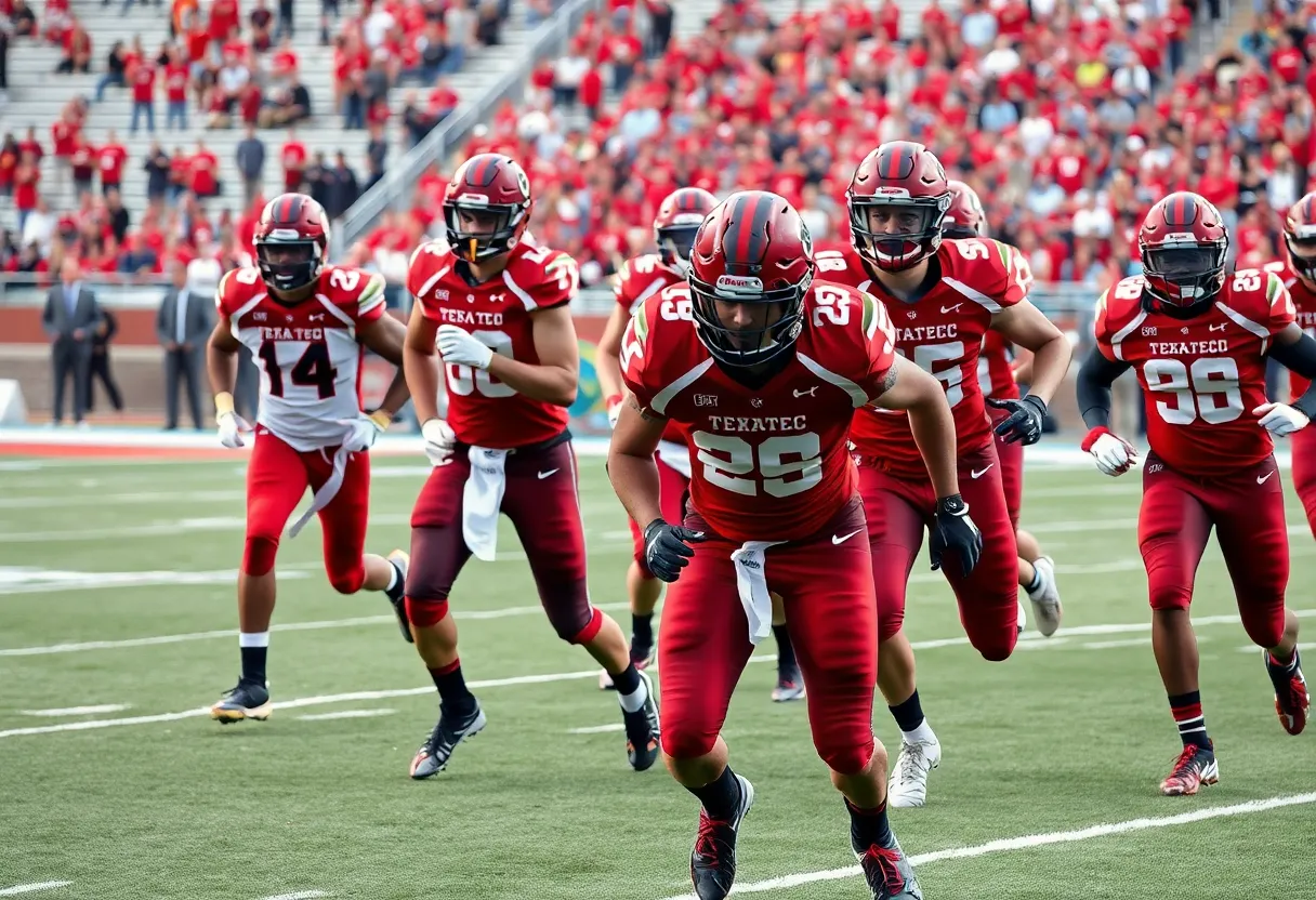 Texas Tech football players on the field during a game