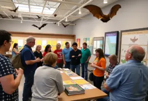 Workshop attendees learning about bats at the Bullock Museum