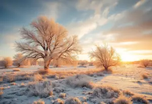 Frozen landscape of Texas with icy trees and a winter vibe