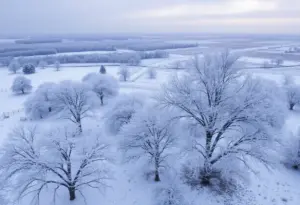 Snowy landscape in Texas during a winter storm