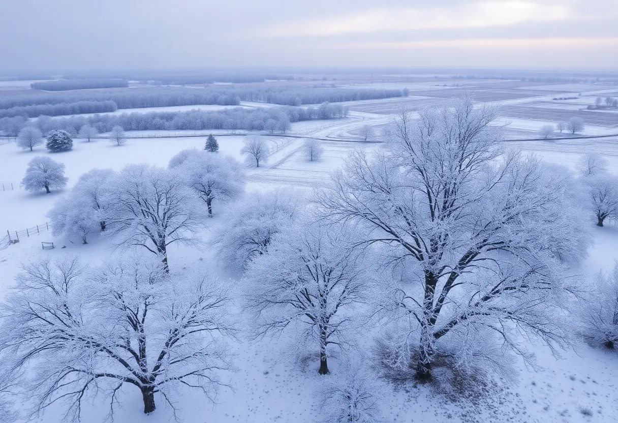 Snowy landscape in Texas during a winter storm