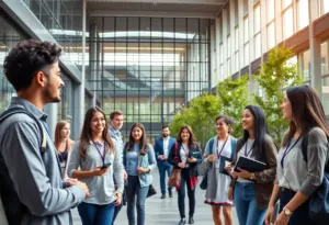A diverse group of students studying at a Texas university campus.