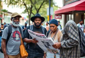 Unhoused individuals selling The Challenger street newspaper in Austin
