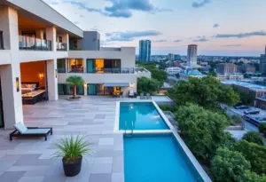 Rooftop of The Code Hotel in Austin with a pool and panoramic views