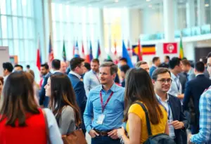 Travel professionals networking at a conference