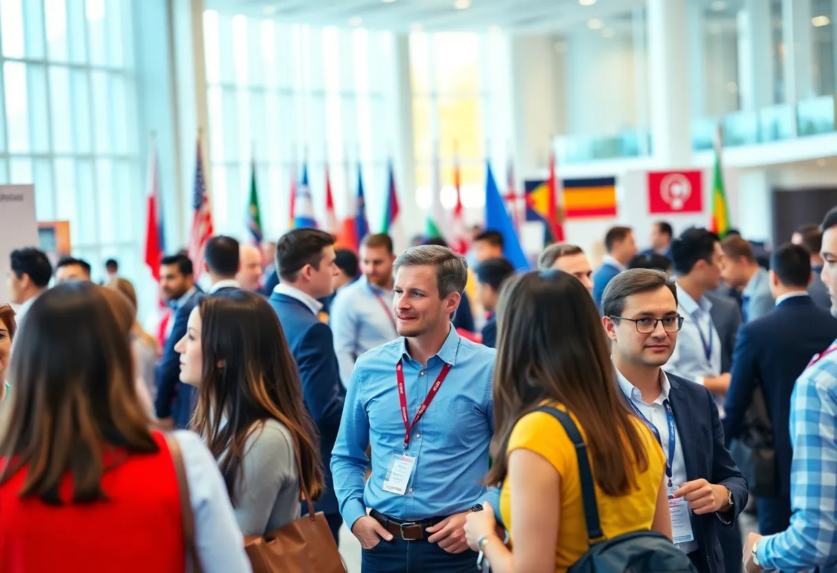 Travel professionals networking at a conference