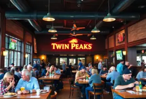 Interior view of a Twin Peaks restaurant with customers dining