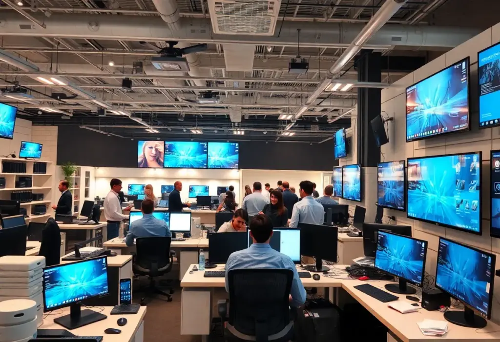 Showroom of office technology solutions with diverse equipment