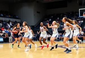 UConn women's basketball team celebrating victory during a game
