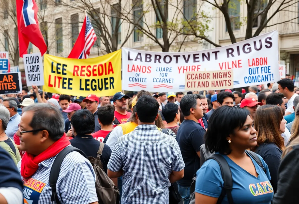 Participants at a Texas Senate election event showcasing union support.