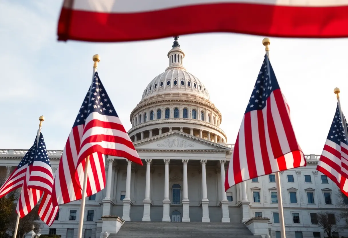 The U.S. Capitol building amidst a bright blue sky, representing government and legislative action.