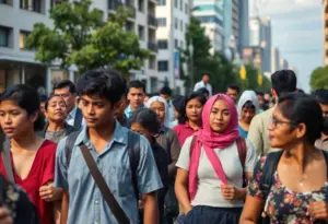 Urban community scene representing diversity affected by immigration policy changes