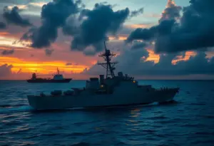 U.S. Navy ship intercepting an oil tanker in the Caribbean Sea