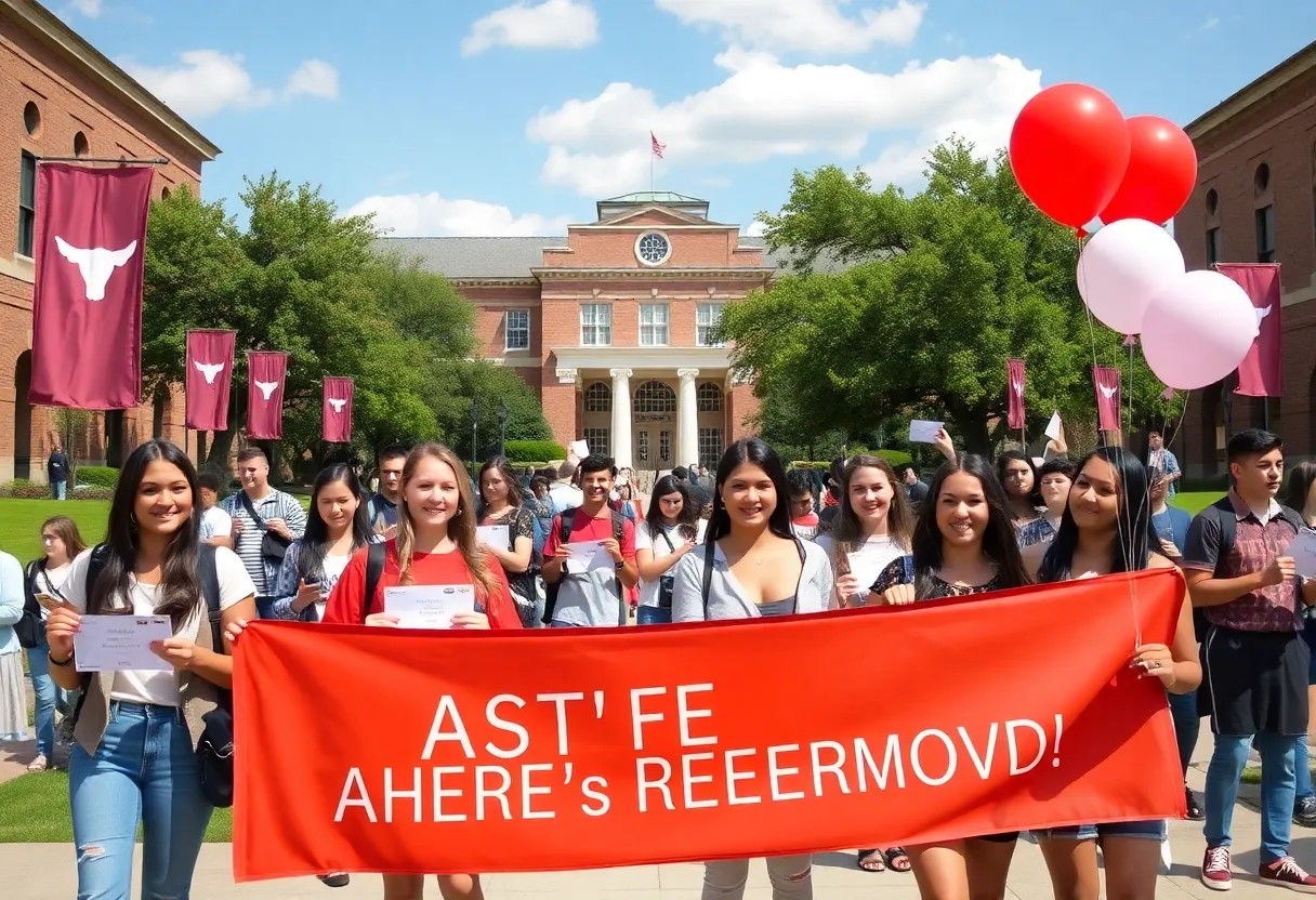 Students celebrating their acceptance to UT Austin