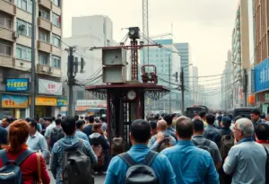 People expressing frustration over cellular service outage in an urban environment