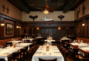 Interior view of Vince Young Steakhouse, highlighting a welcoming dining atmosphere.