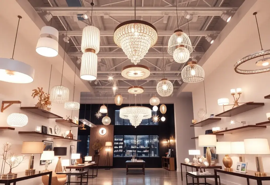 Interior view of the new Visual Comfort & Co. showroom showcasing designer lighting products in San Antonio, Texas.