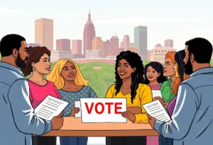 Voters discussing democratic engagement in Austin