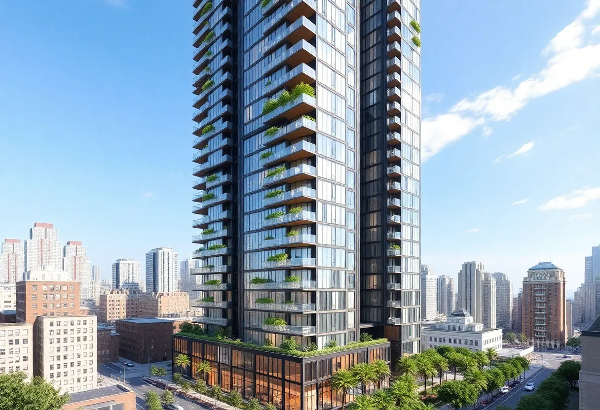 Rendering of Waterline Tower in Austin, showcasing its modern architectural design.