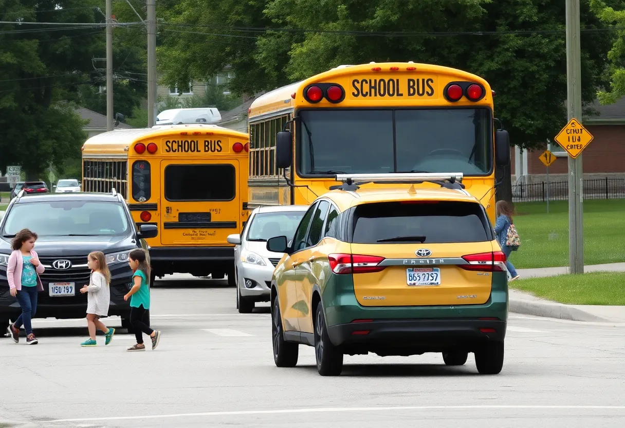 Self-driving vehicle passing a stopped school bus in an Austin school zone