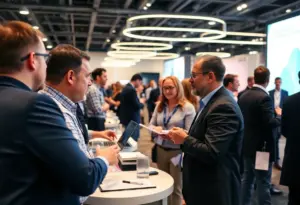 Conference attendees discussing intelligent automation at ABBYY Ascend.