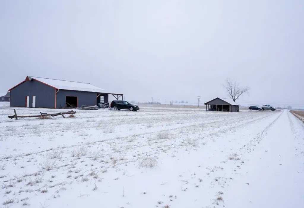 Damaged agricultural structures after Winter Storm Fern