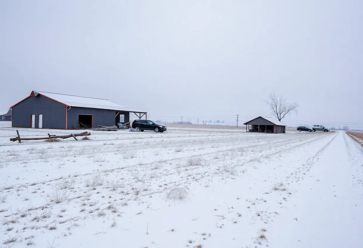 Damaged agricultural structures after Winter Storm Fern