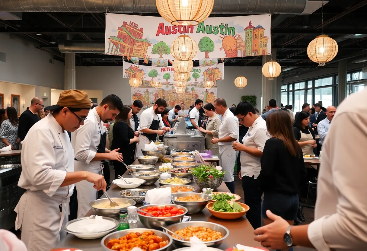 Guests enjoying a culinary event in Austin with chefs and students.