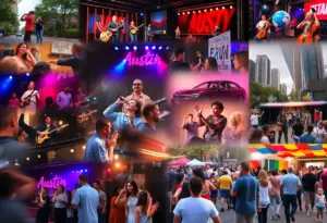 Collage of Austin events including music and theater performances