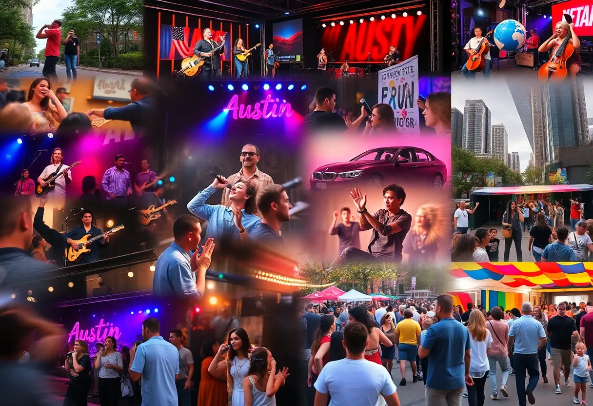 Collage of Austin events including music and theater performances