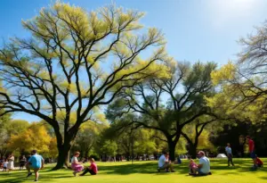 Families enjoying a sunny day at a park in Austin, Texas.