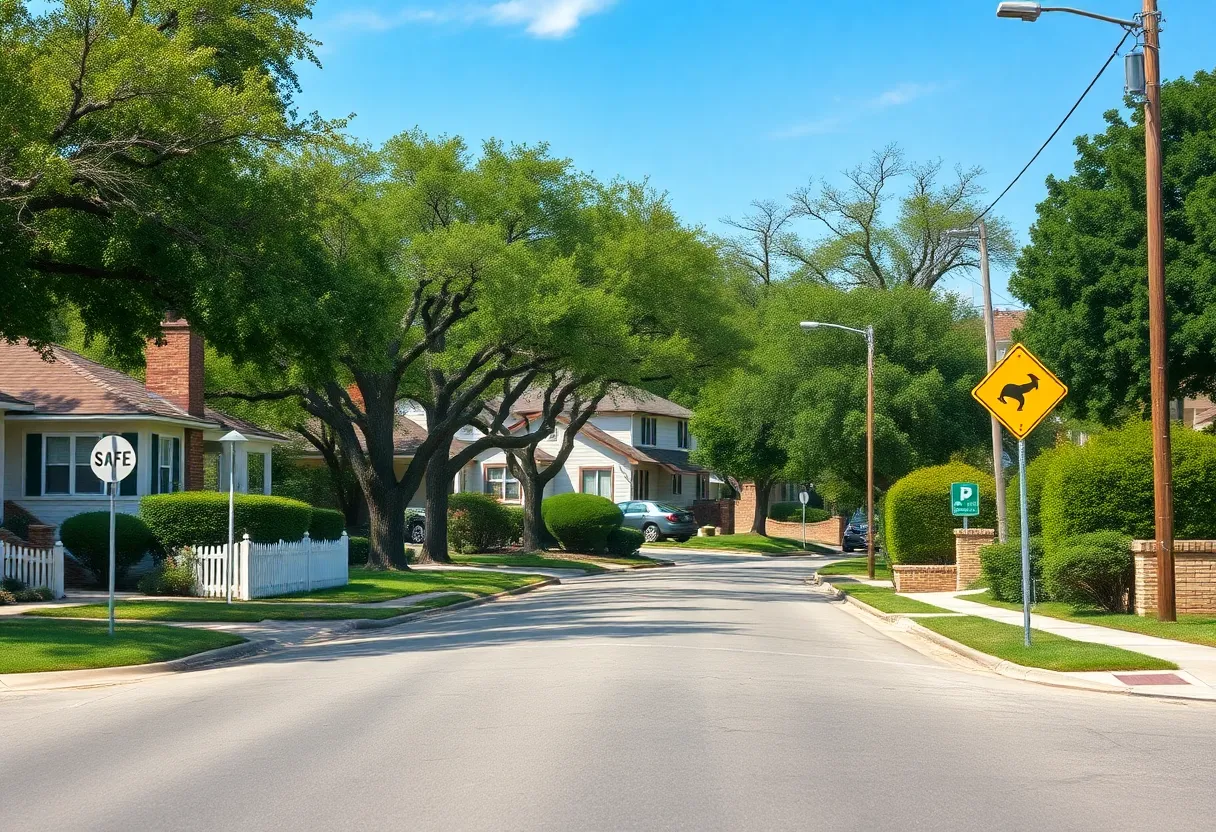 Residential street in Austin highlighting traffic safety