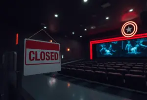 Closed Alamo Drafthouse Cinema sign at LaCenterra