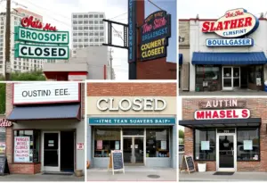 Montage of closed iconic businesses in Austin.