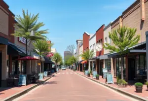 Vibrant scene of College Station showcasing new businesses and entrepreneurs.