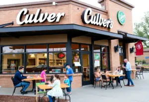 Families dining outside Culver's restaurant in Georgetown, Texas