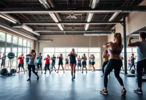 Group workout session in an F45 Training fitness studio