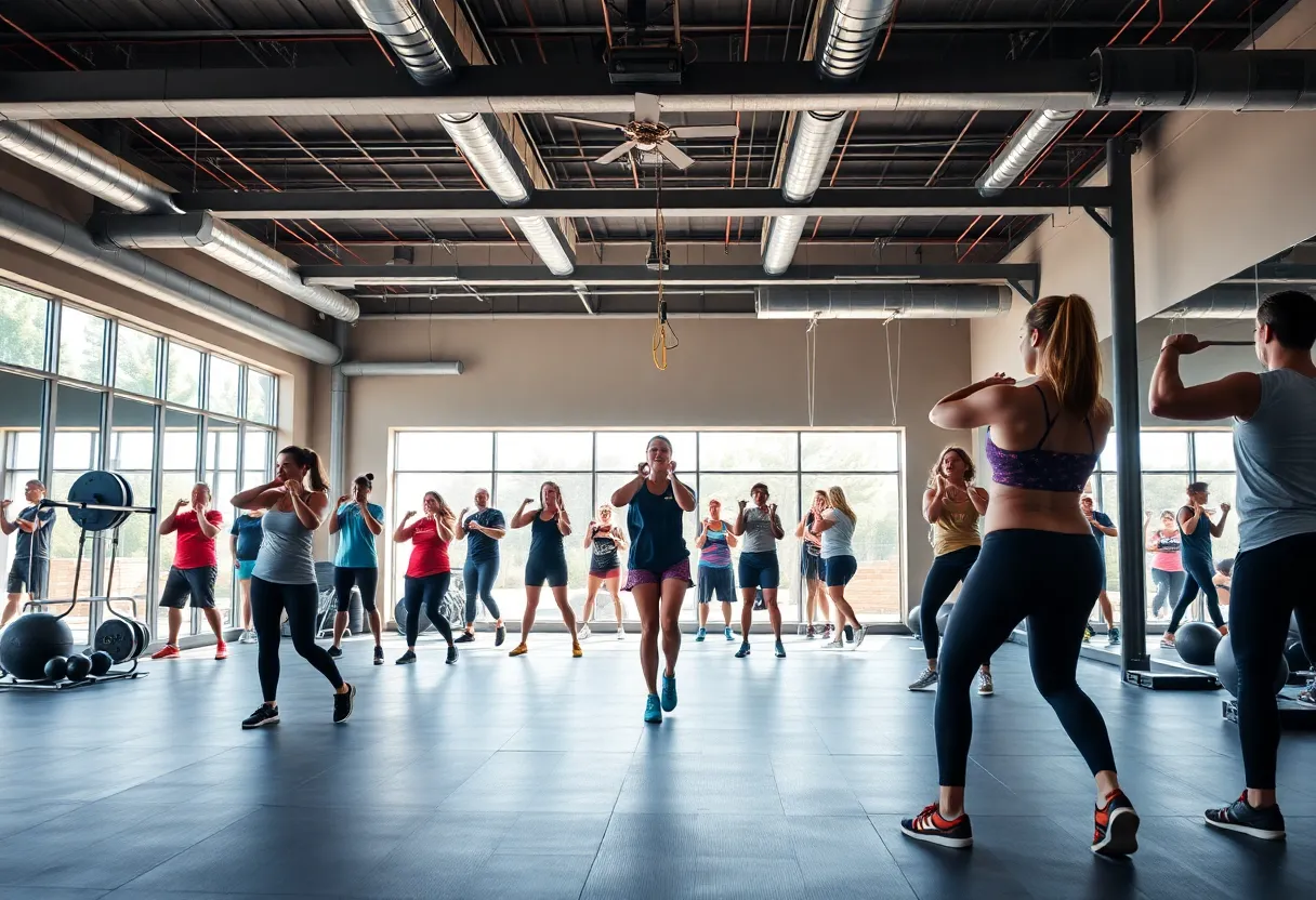 Group workout session in an F45 Training fitness studio