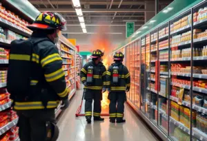 Firefighters responding to a fire in the H-E-B Plus! store