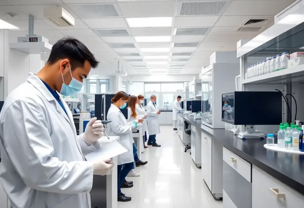 Genetic testing lab in Austin, featuring researchers at work.