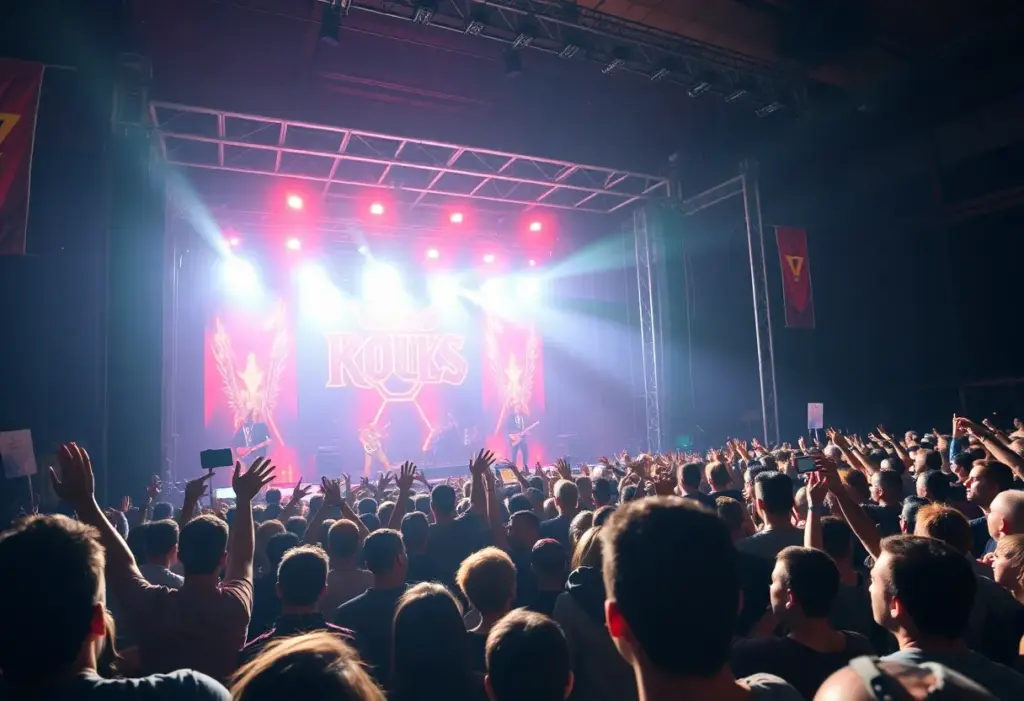 Concert scene with Godsmack performing live